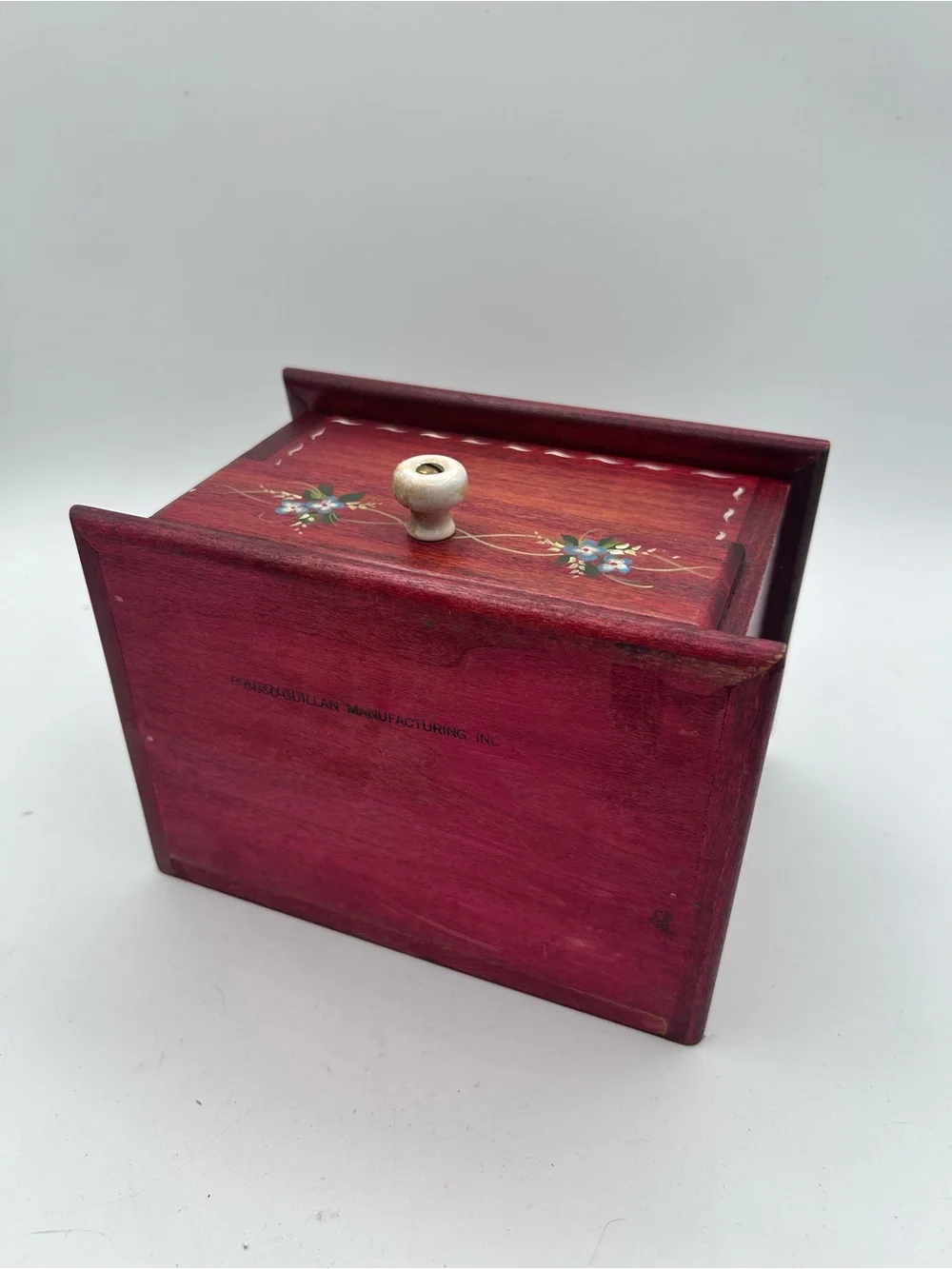 Vintage 80s Solid Wooden Folk Art Hand Painted Lidded Storage Box Hand Painted